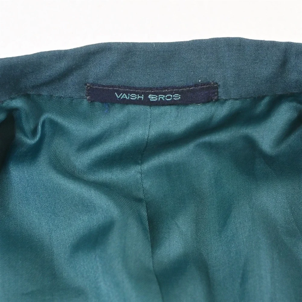 Vtg 90s Vaish Bros 40R Teal Green Double Breasted‎ Blazer Suit Jacket Sport Coat